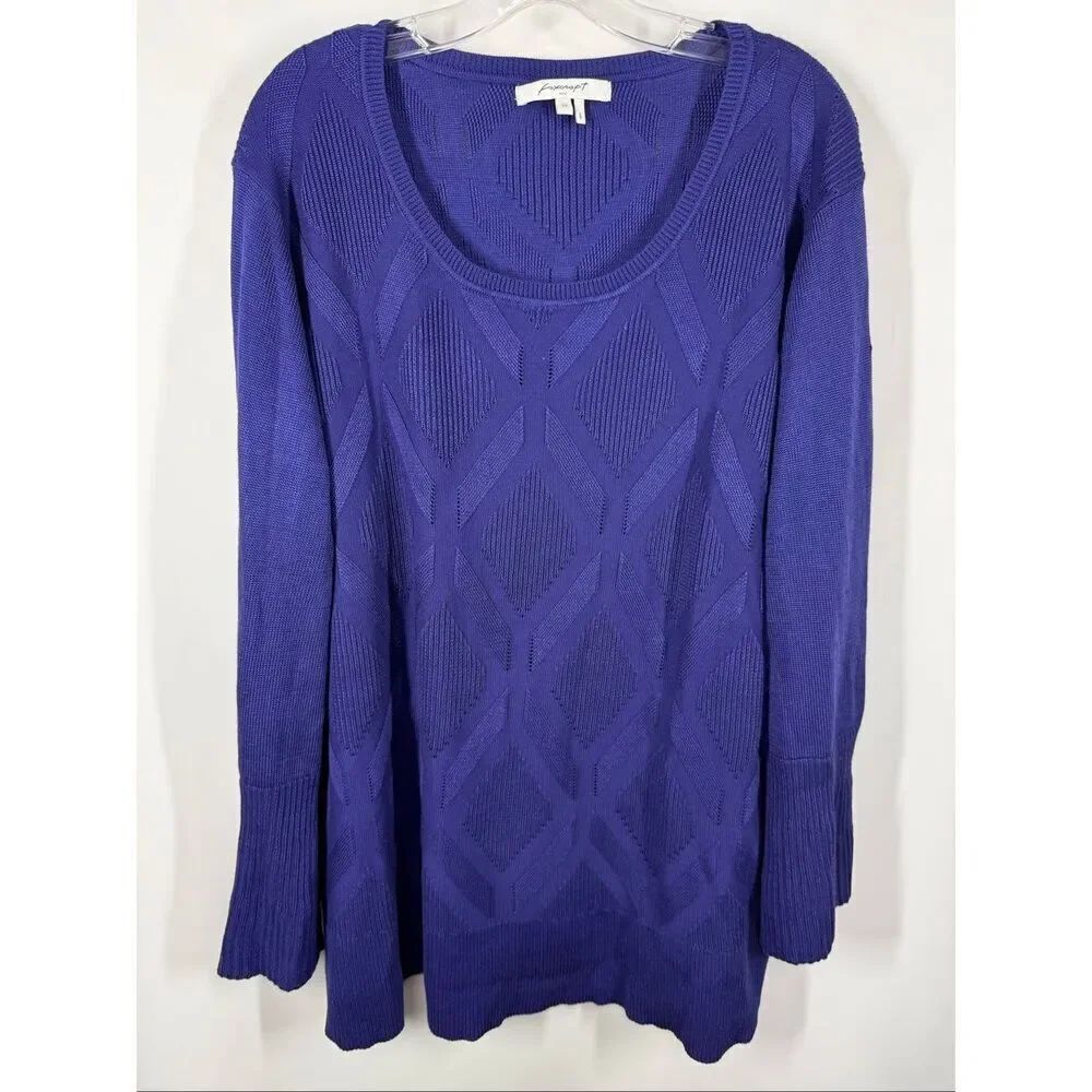 Foxcroft NYC women’s long sleeve sweater, purple argyle print size 3X NWOT